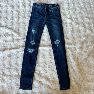 American Eagle Outfitters Dark Blue Distressed Skinny Jeans